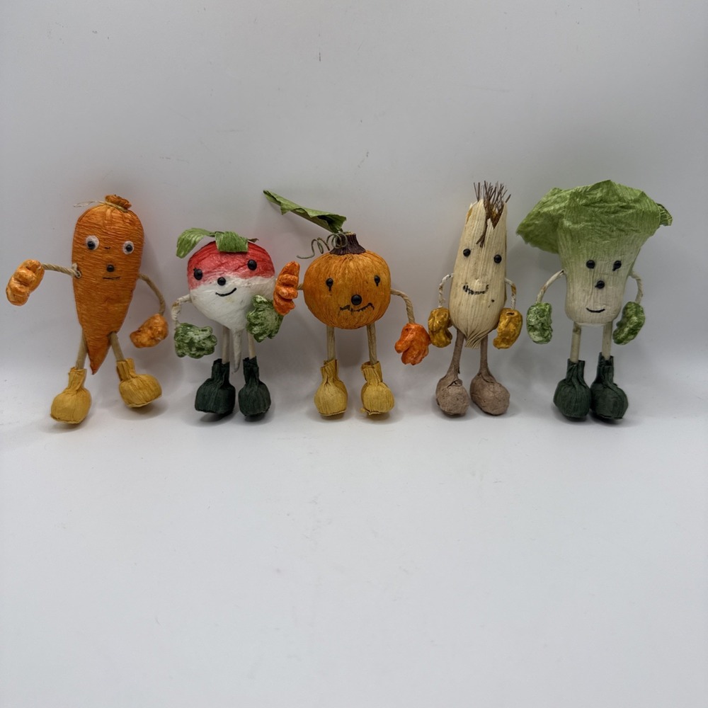 Vintage Anthropomorphic Paper Mache Vegetable People Figurines Lot of 5